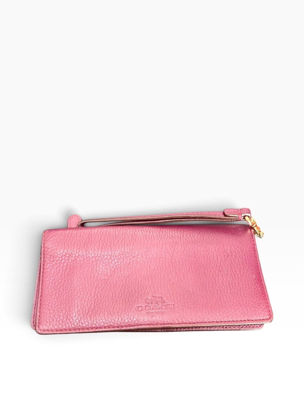 Coach Pink Pebbled Leather Wristlet Clutch with Gold Hardware